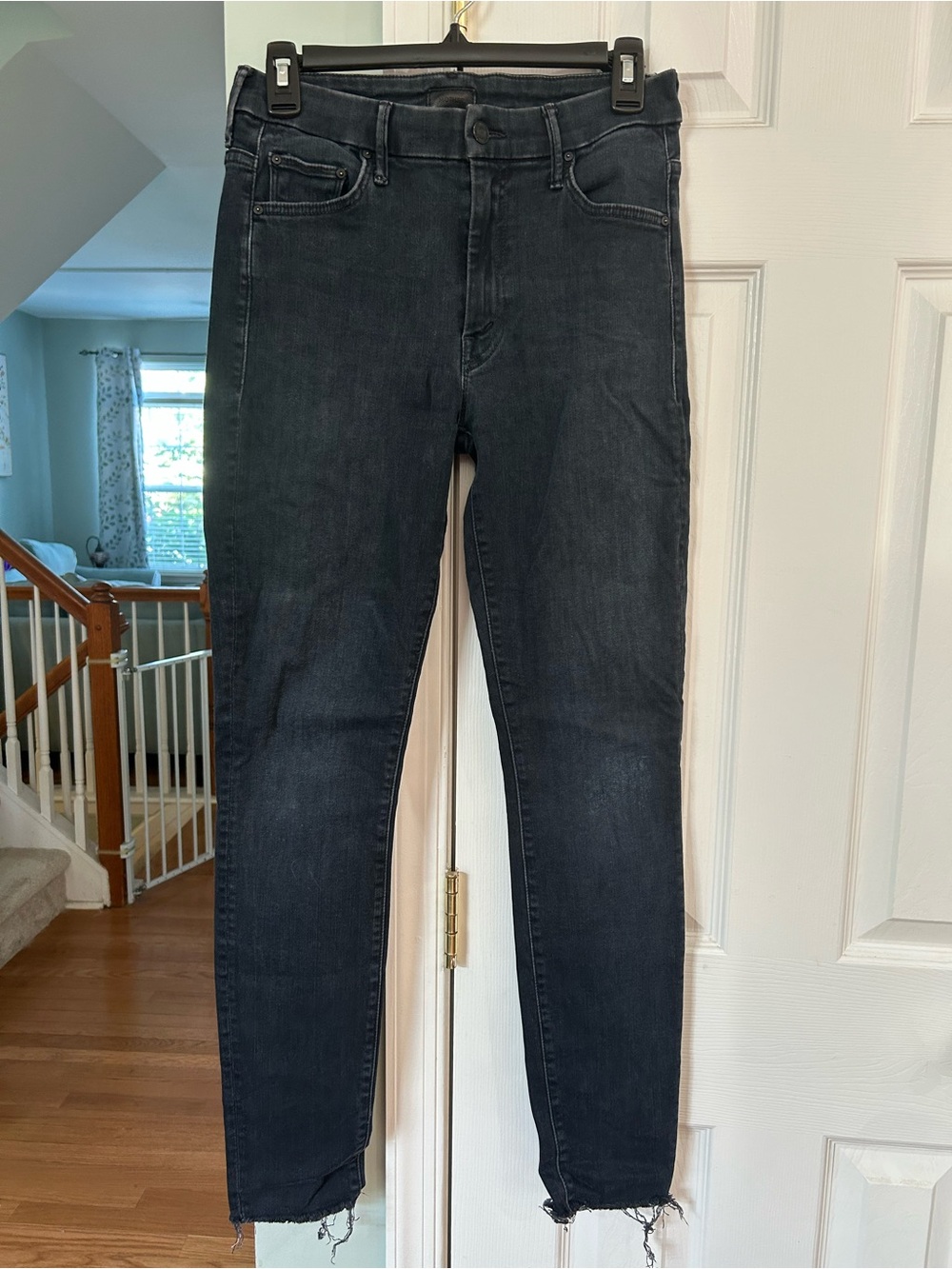 MOTHER High Waisted Looker Jeans in Washed Black 27